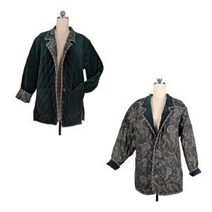 Velvet Reversible Jacket Womens L Green Tapestry Quilted 90s Y2K Vtg Whimsigoth